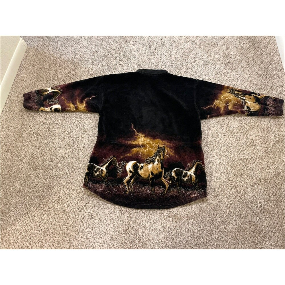 Vintage Y2K MAZMANIA Deep Pile Fleece Zip Up Jacket Unisex XL Horses USA - Picture 6 of 6